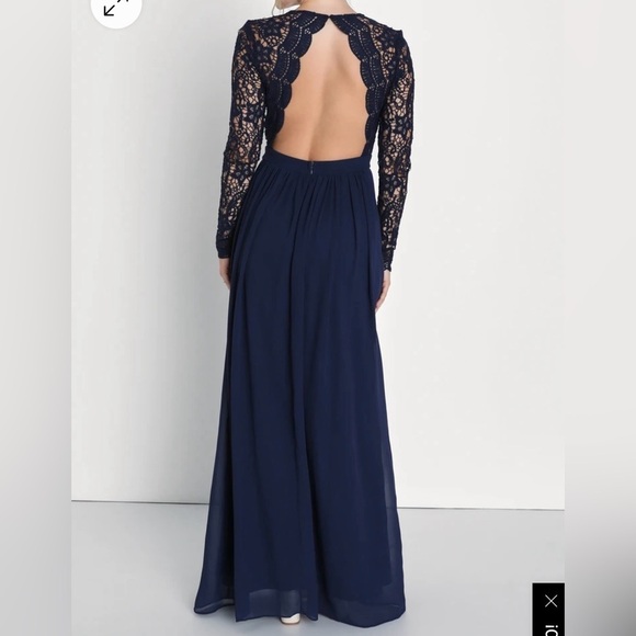 Lulu’s Awaken My Love Navy Blue Long Sleeve Lace Maxi Dress - Size S - Picture 2 of 10